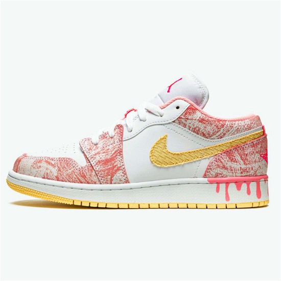 PK Sneakers Jordan 1 Low Paint Drip (GS) Arctic Punch/Pale Vanilla-White CW7104-601