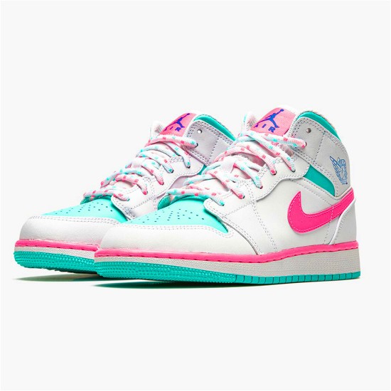 PK Sneakers Jordan 1 Mid White Pink Green Soar (GS) White/Digital Pink-Aurora Green-Soar 555112-102