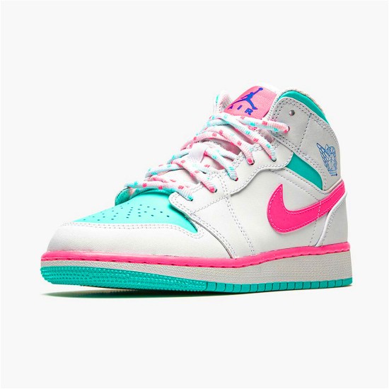 PK Sneakers Jordan 1 Mid White Pink Green Soar (GS) White/Digital Pink-Aurora Green-Soar 555112-102