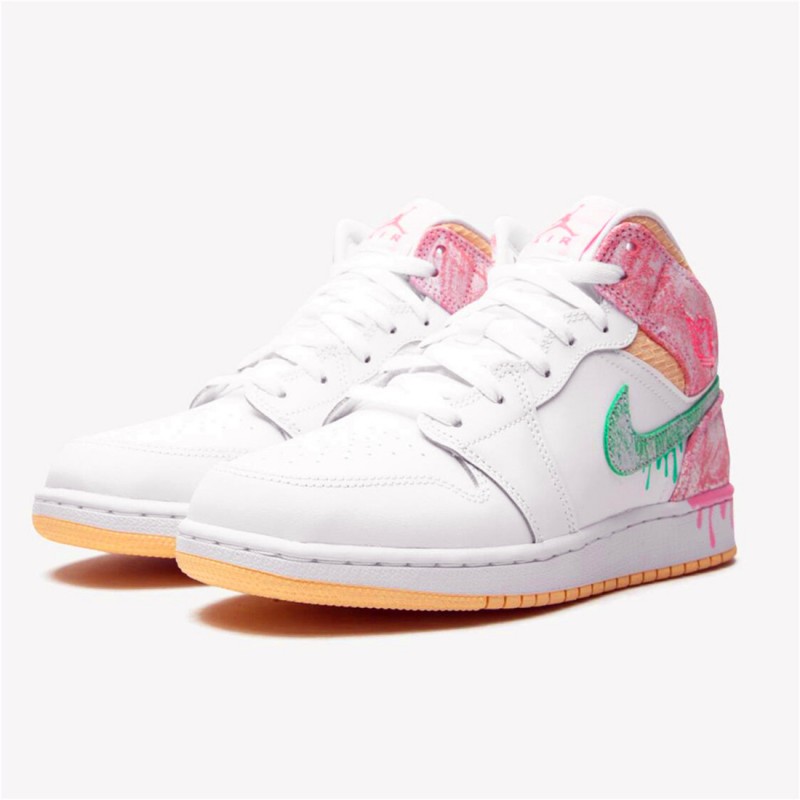 PK Sneakers Jordan 1 Mid Paint Drip (GS) White/Green Glow-Arctic Punch DD1666-100