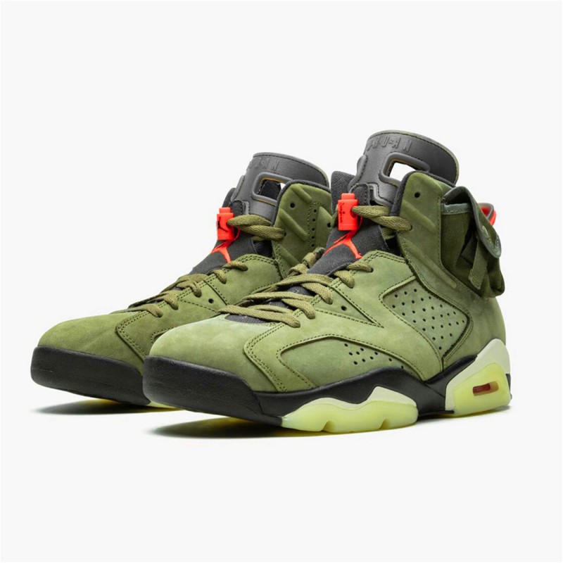 PK Sneakers Jordan 6 Retro Travis Scott Medium Olive/Black-Sail-University Red CN1084-200