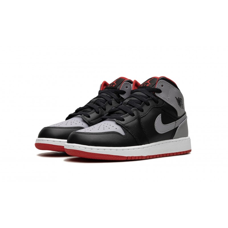 Nike Air Jordan 1 GradeSchool Mid Black Grey Red DQ8423-006 Shoes